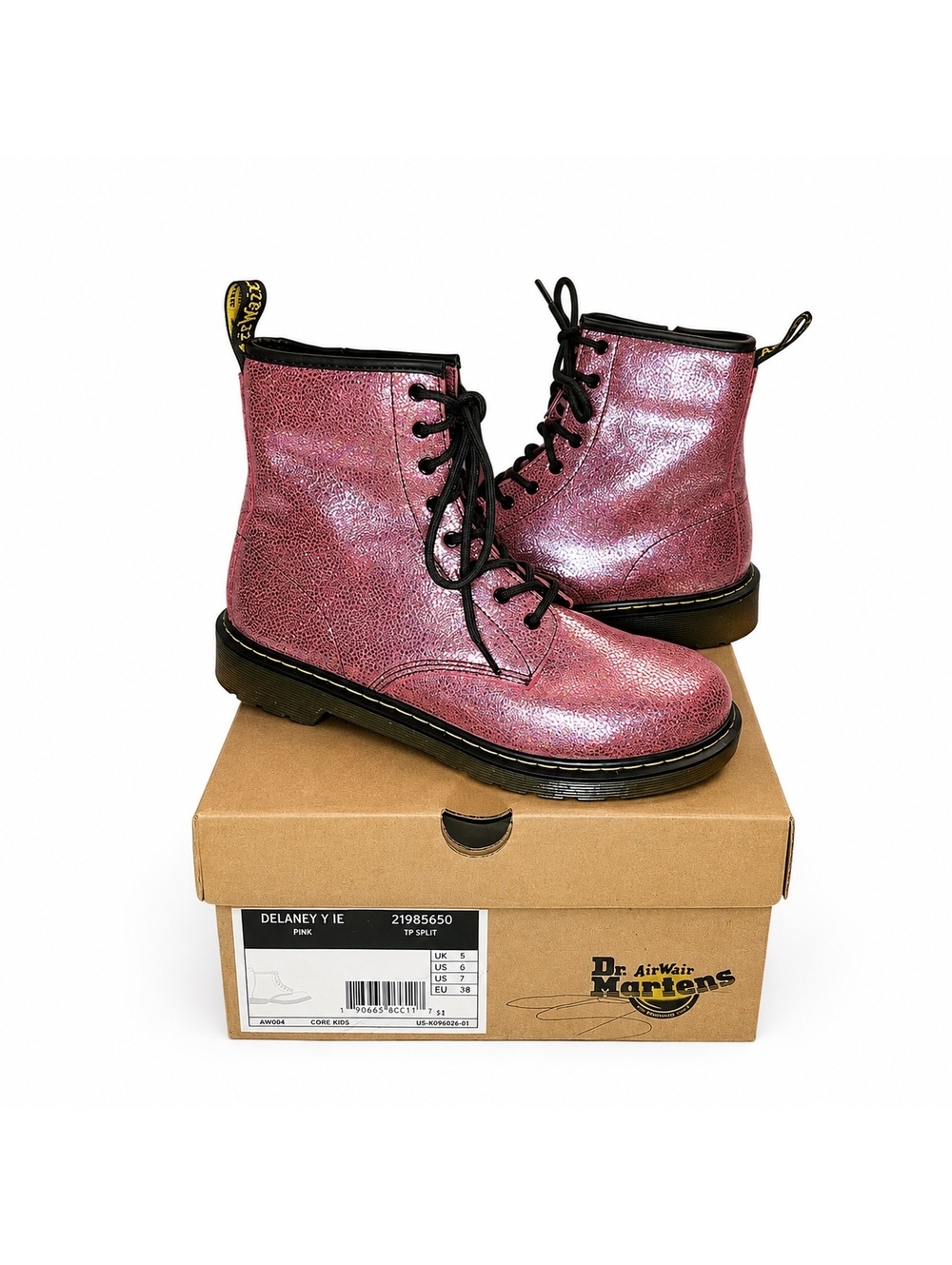 Dr. Martens Delaney Y IE Pink Iridescent Combat Boots Women’s 7.5 / 7Y